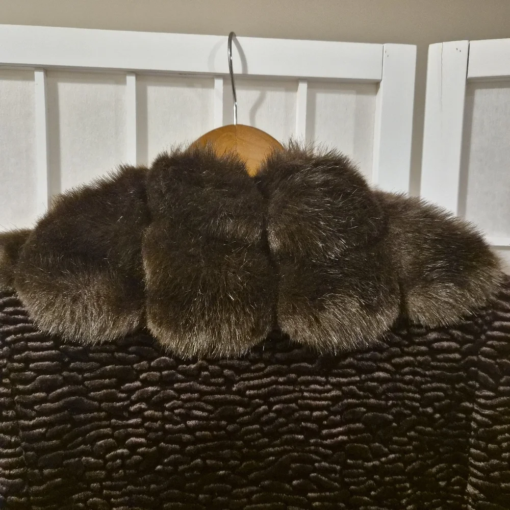 Vintage Brown Faux Fur Coat Sz L - Picture 14 of 15